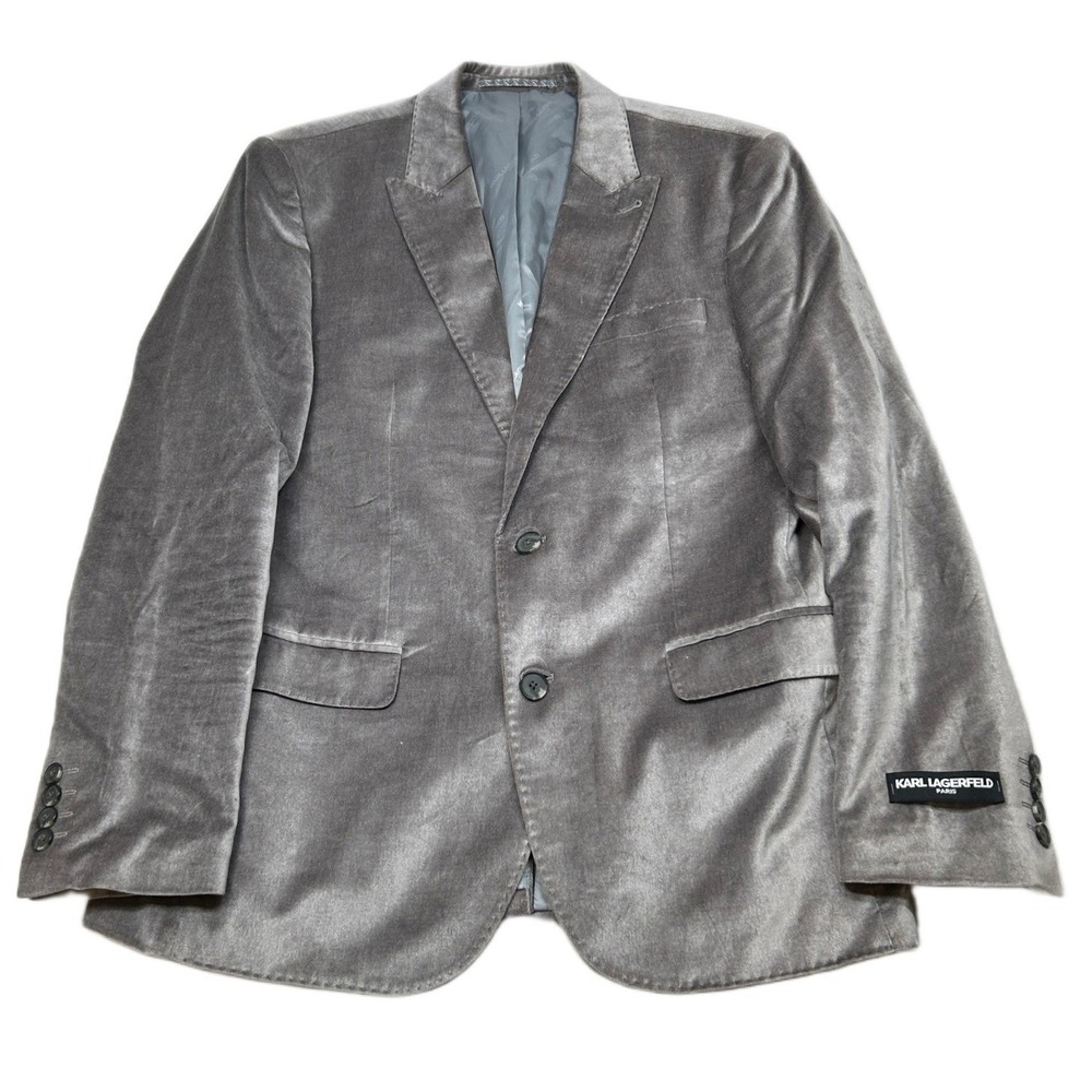 Karl Lagerfeld Velvet Blazer Mens 40R 40 Silver Gray‎ Stretch Sport Coat NEW